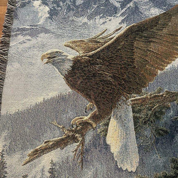 Lee Kromschroeder Tapestry Throw Art Bald Eagle Alpenglow Mohawk 58x50” USA EUC - Picture 2 of 8